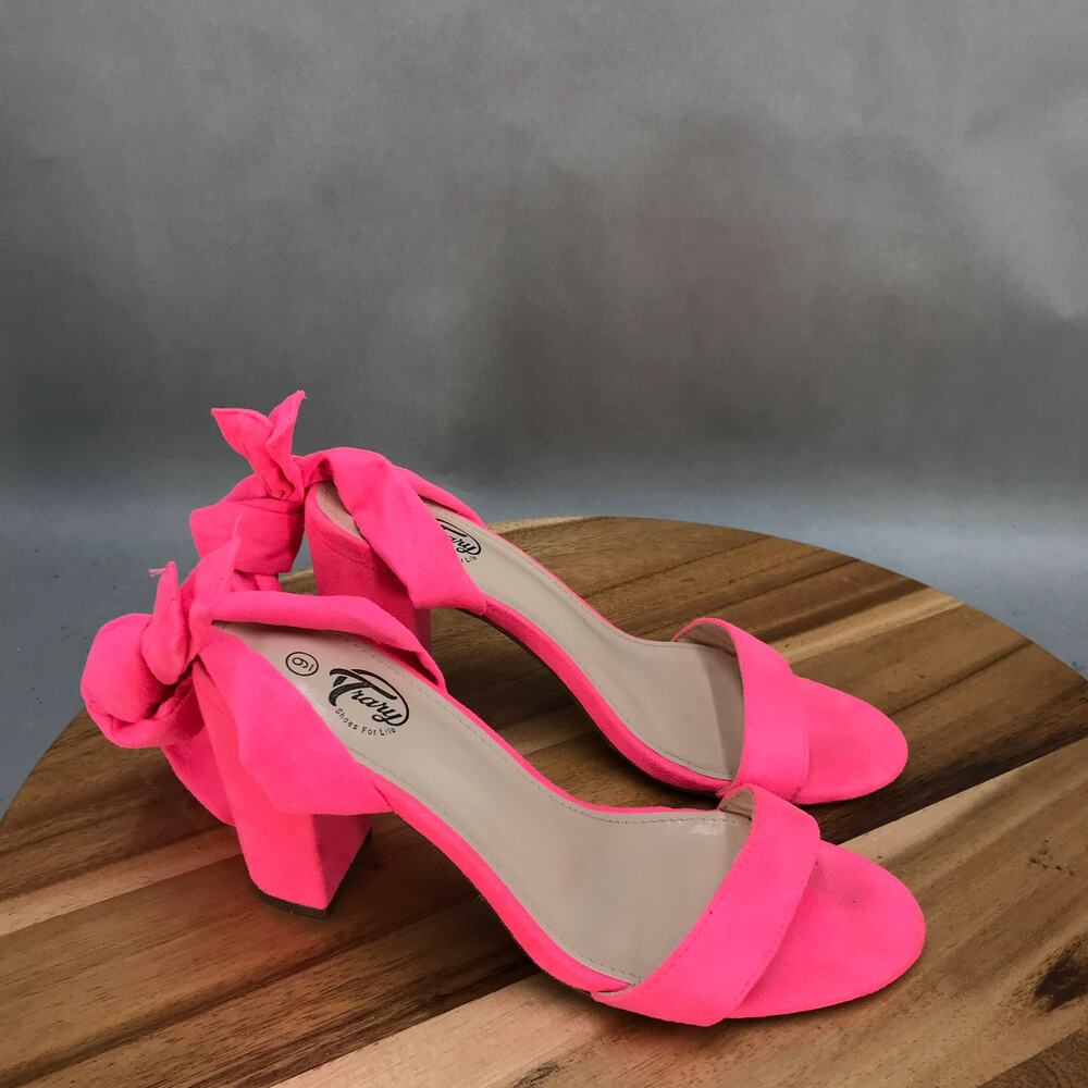 Trary Chunky High Heel Sandals Womens 11 Pink Ankle Tie Block Heel